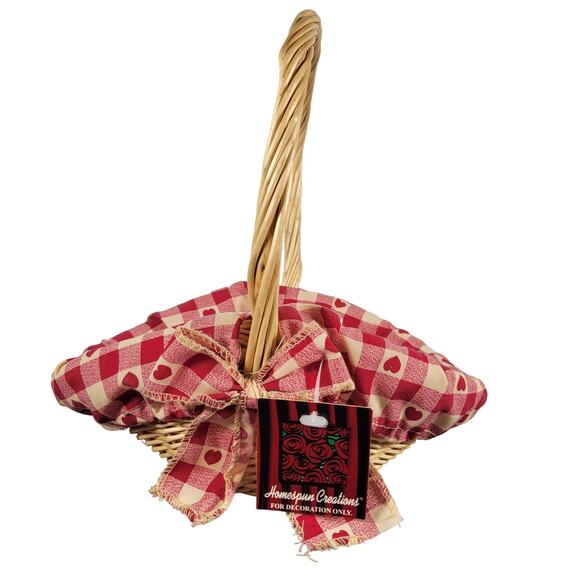 Vintage Homespun Creations Decorative Basket, Red Heart Checkered Liner Country - Picture 2 of 11